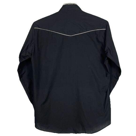 Vintage Karman Western Bib Shirt Mens Large Black Pearl Snap Old West Frontier - Picture 2 of 9